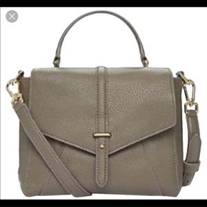 Tory Burch 797 Pebbled Leather Satchel Bag Porcini